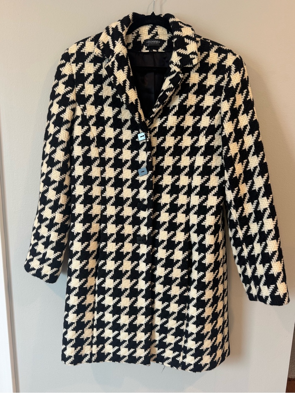 Juliana Collezione Houndstooth Wool Tweed Overcoat Jacket Size Medium